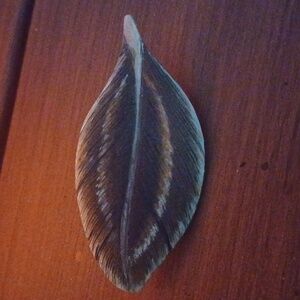 Intricately Hand-Carved Wood Leaf Brooch Pin Signed by Dick Prehn